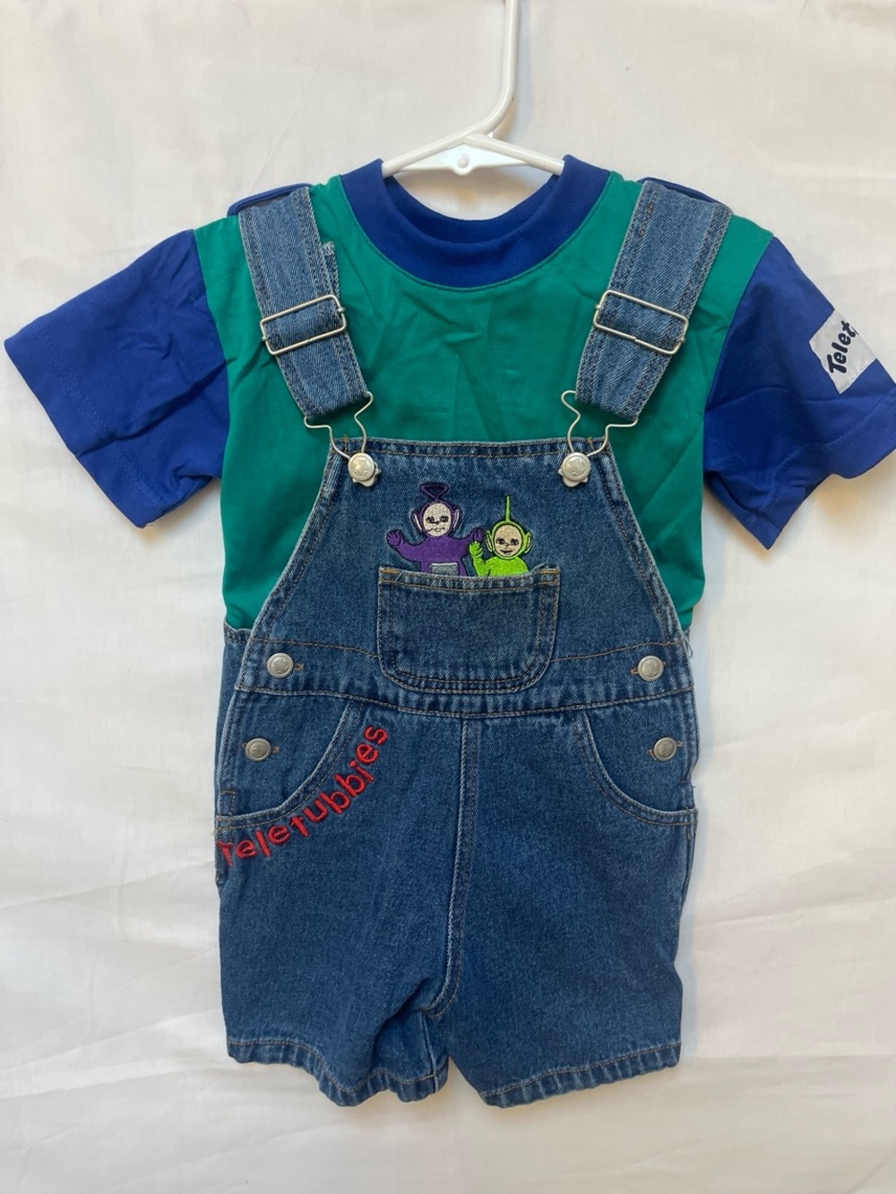 NWT deadstock Telletubbies Short Overalls with Blue & Green Tee: 2T
